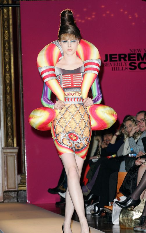 A model wears a dress modelled after a jukebox by Jeremy Scott as part of the designer's fall/winter 2007 collection.