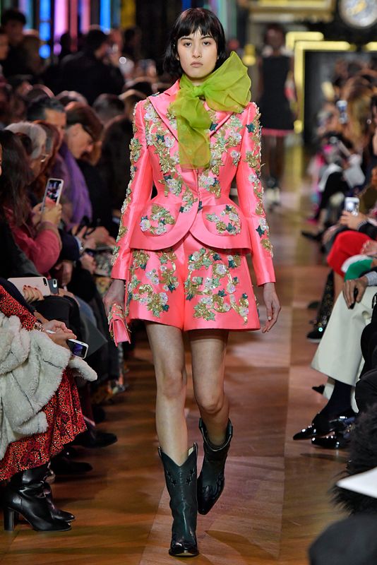 A model walks the runway during the Schiaparelli spring/summer 2019 couture show on Jan. 21 in Paris.&nbsp;