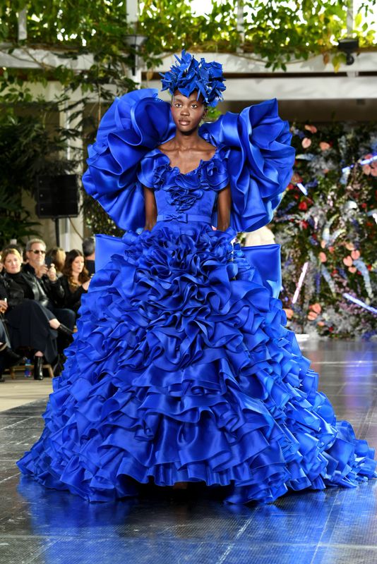 A model wears a Rodarte dress during the label's fall/winter 2019 show on Feb. 5, 2019 in Pasadena, California.