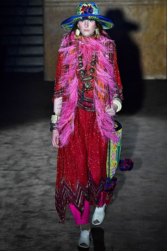 A model walks the runway at the Gucci spring/summer 2019 show in Paris on Sept. 24, 2019.&nbsp;