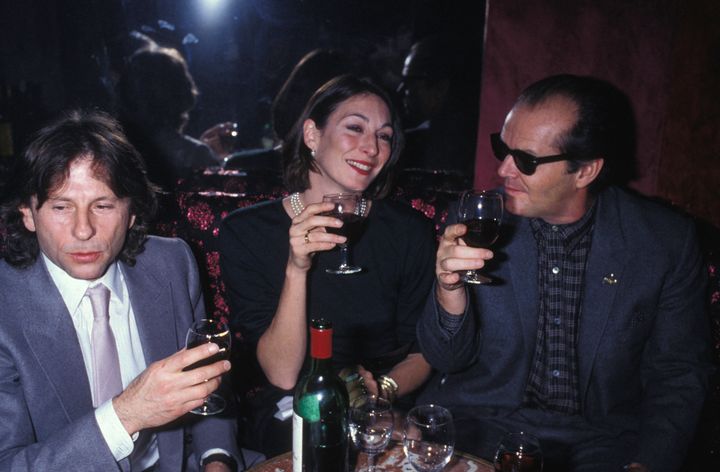 Roman Polanski, Anjelica Huston and Jack Nicholson at a party in Paris in 1984.