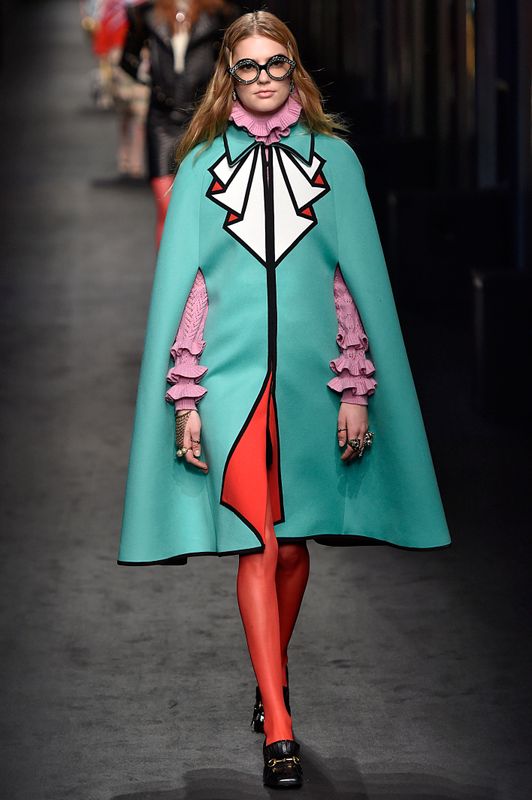 A model walks the runway at the Gucci fall/winter 2016 fashion show on Feb. 24, 2016 in Milan.