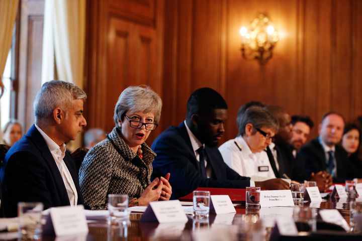 Theresa May addresses politicians, experts and community leaders at an emergency knife crime summit earlier this month