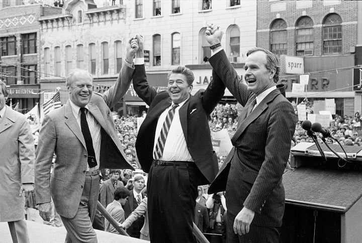 Ronald Reagan (center) was "a sure-loser" in the 1980 election, according to former President Gerald Ford (left).