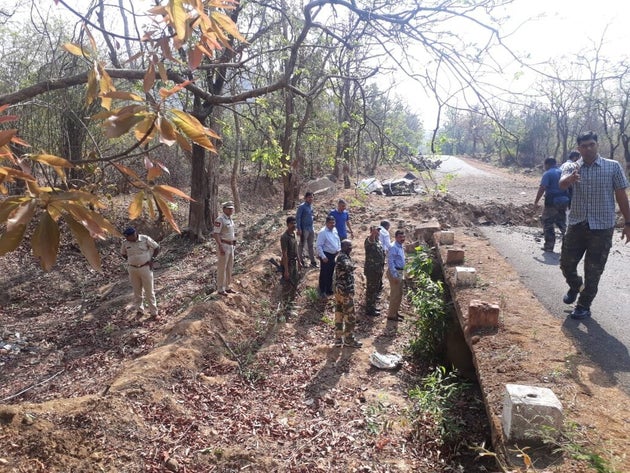 Senior police officers inspecting the site of blast on Thursday