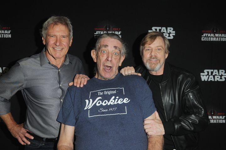 (l-r) Harrison Ford, Peter Mayhew and Mark Hamill