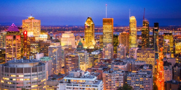 Downtown Montreal Skyline at night, from la place de la cathedrale to the edge of Griffintown.