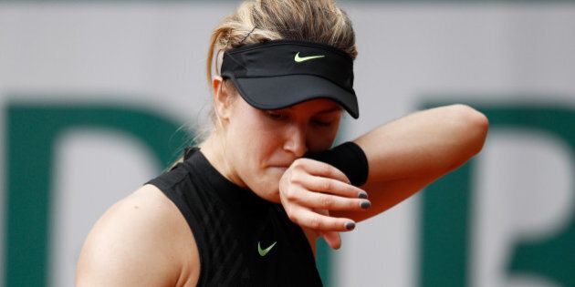 PARIS, FRANCE - JUNE 01: Eugenie Bouchard of Canada reacts during the ladies singles second round match against Anastasija Sevastova of Latvia on day five of the 2017 French Open at Roland Garros on June 1, 2017 in Paris, France. (Photo by Adam Pretty/Getty Images)