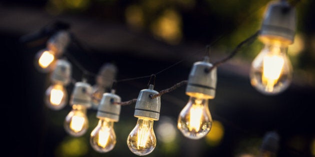 party string lights hanging in a line