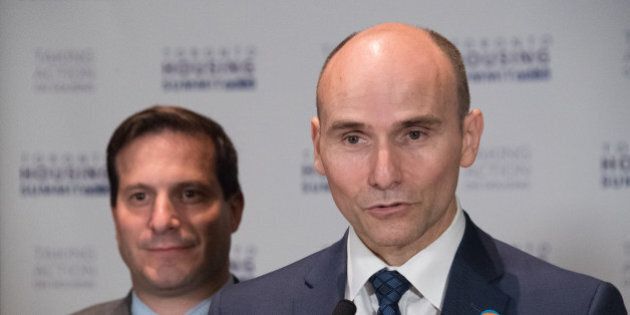 TORONTO, ONTARIO, CANADA - 2016/09/30: Jean-Yves Duclos, Minister of Families, Children and Social Development at Toronto Affordable Housing Summit. To his left: MP Marco Mendocino. (Photo by Roberto Machado Noa/LightRocket via Getty Images)
