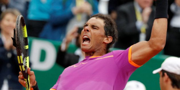 Tennis - Monte Carlo Masters - Monaco, 19/04/2017. Rafael Nadal of Spain reacts after defeating Kyle Edmund of Britain. REUTERS/Eric Gaillard