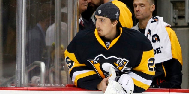 PITTSBURGH, PA - MAY 02: Marc-Andre Fleury #29 of the Pittsburgh Penguins looks on from the bench in Game Three of the Eastern Conference Second Round against the Washington Capitals during the 2016 NHL Stanley Cup Playoffs at Consol Energy Center on May 2, 2016 in Pittsburgh, Pennsylvania. (Photo by Justin K. Aller/Getty Images)