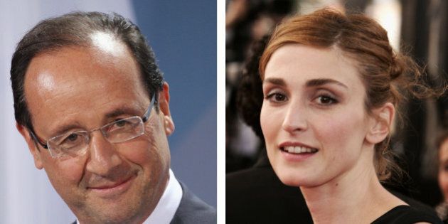 (FILE PHOTO) In this composite image a comparison has been made between Francois Hollande (L) and Julie Gayet. ***LEFT IMAGE*** BERLIN, GERMANY - MAY 15: French President Francois Hollande speaks to the media following talks at the Chancellery hours after Hollande's inauguration in Paris on May 15, 2012 in Berlin, Germany. Hollande has come to Berlin to discuss the current European debt crisis with Merkel and most importantly to find common ground, as he hopes to resolve the crisis with measures that mark a departure from the austerity packages favoured by Merkel. (Photo by Sean Gallup/Getty Images) ***RIGHT IMAGE*** CANNES, FRANCE - MAY 12: Actress Julie Gayet attends the premiere of the film 'Match Point' at the Palais during the 58th International Cannes Film Festival May 12, 2005 in Cannes, France. (Photo by Pascal Le Segretain/Getty Images)
