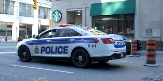 Ottawa ON Canada- June 25,2016: A Ottawa Police cruiser parked in downtown Ottawa conducting traffic control.