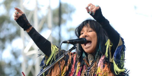 SAN FRANCISCO, CA - OCTOBER 02: Singer Buffy Sainte-Marie performs onstage during Hardly Strictly Bluegrass at Golden Gate Park on October 2, 2016 in San Francisco, California. (Photo by Scott Dudelson/Getty Images)