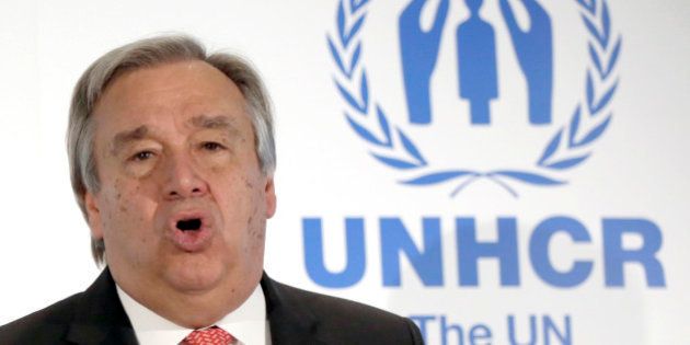 United Nations High Commissioner for Refugees Antonio Guterres speaks at an event in Tokyo Wednesday, Nov. 25, 2015. Guterres, said Japan should be doing more to help with the global catastrophe of asylum seekers. Guterres spoke at the event where the Japanese apparel company, Fast Retailing, announced a partnership with the UNHCR to expand its support for refugees, which includes internships and donations of funds and of recycled clothing. (AP Photo/Eugene Hoshiko)