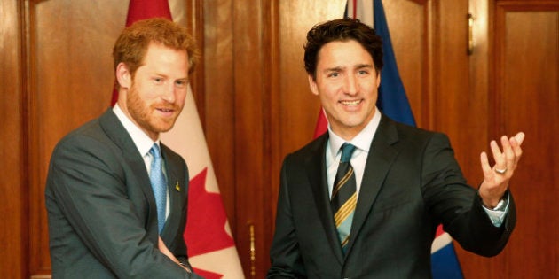 Britain's Prince Harry (L) is greeted by Canada's Prime Minister Justin Trudeau during a promotion for the Invictus Games in Toronto, Ontario, Canada, May 2, 2016. REUTERS/Mark Blinch