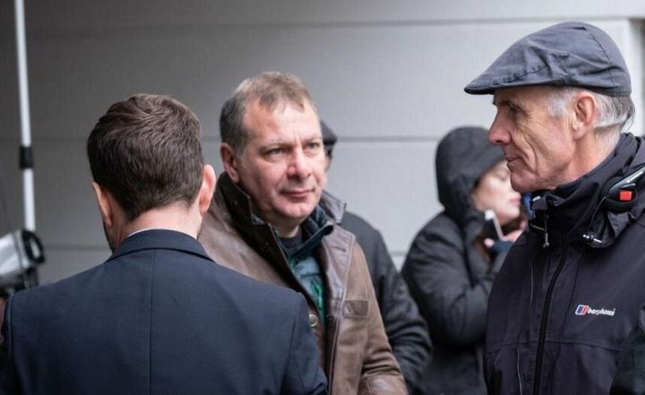 Jed Mercurio (middle) on set during filming of series five
