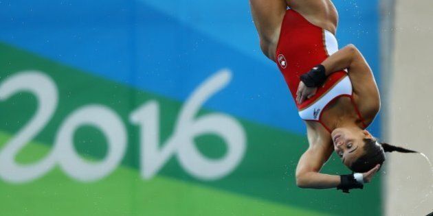 2016 Rio Olympics - Diving - Women's 10m Platform Final - Maria Lenk Aquatics Centre - Rio de Janeiro, Brazil - 18/08/2016. Meaghan Benfeito (CAN) of Canada competes. REUTERS/Mike Blake FOR EDITORIAL USE ONLY. NOT FOR SALE FOR MARKETING OR ADVERTISING CAMPAIGNS.