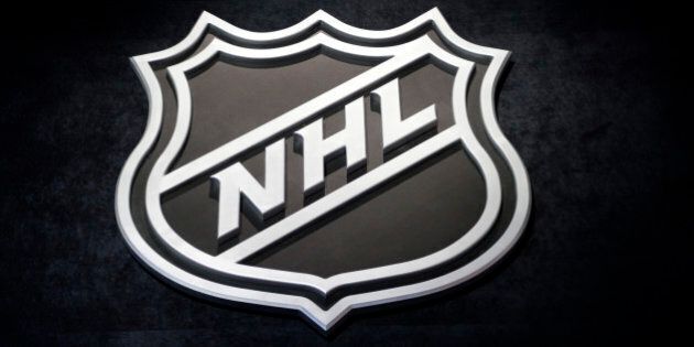 An NHL logo is shown before the start of the first round of the NHL hockey draft, Friday, June 26, 2015 in Sunrise, Fla. (AP Photo/Alan Diaz)