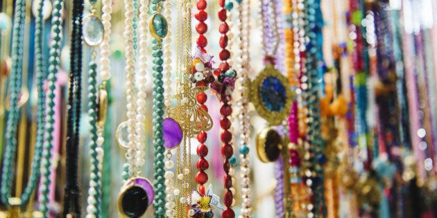 Close up of colorful Jewelry for sale in Istanbul's Grand Bazaar, Istanbul, Turkey, Europe.