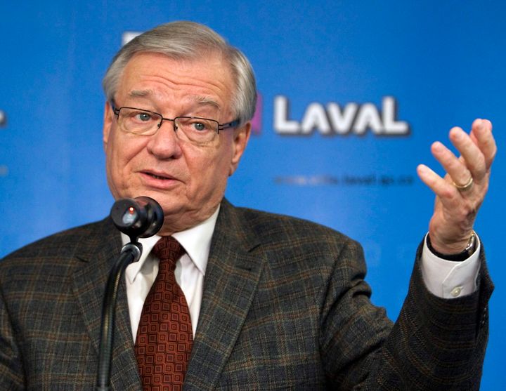 Laval Mayor Gilles Vaillancourt speaks to reporters about allegations of offering improper campaign contributions Tuesday, November 16, 2010 in Laval, Quebec.THE CANADIAN PRESS/Ryan Remiorz