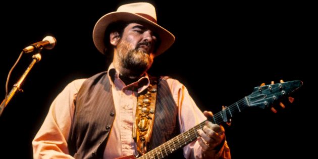 BERKELEY, UNITED STATES - OCTOBER 11: Lonnie Mack performing at the Greek Theater in Berkeley on October 11, 1985. He plays a Gibson Flying V guitar. (Photo by Clayton Call/Redferns)