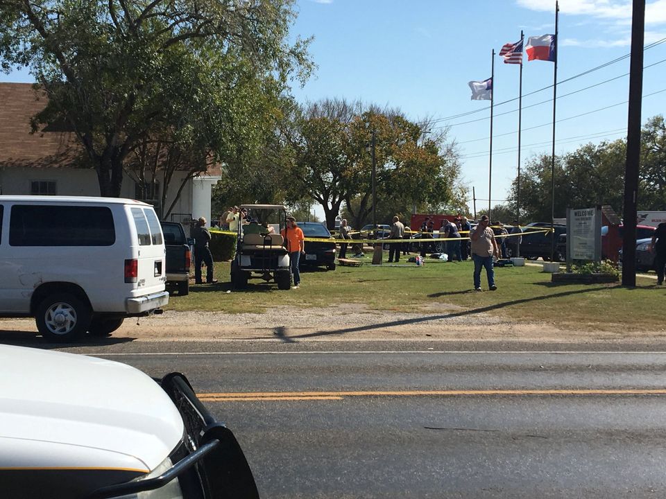The area around a site of a mass shooting is taped off in Sutherland Springs, Texas, U.S., November 5, 2017, in this picture obtained via social media. MAX MASSEY/ KSAT 12/via REUTERS THIS IMAGE HAS B