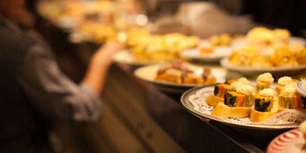 Spanish tapas in Old Town tapas area, San Sebastian, Guipuzcoa Province, Basque Country Region, Spain