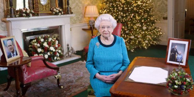 LONDON, ENGLAND - DECEMBER 24: Queen Elizabeth II sits at a desk in the Regency Room after recording her Christmas Day broadcast to the Commonwealth at Buckingham Palace on December 24, 2016 in London, England. (Photo by Yui Mok - WPA Pool/Getty Images)