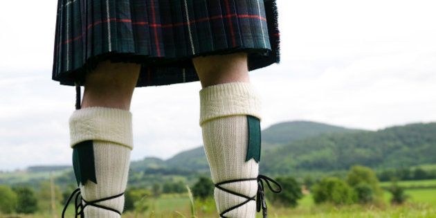 A Scotsman wearing a kilt, facing the hills of Perthshire.
