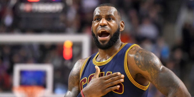 Dec 5, 2016; Toronto, Ontario, CAN; Cleveland Cavaliers forward LeBron James (23) reacts to a foul call during the second half of a 116-112 win over Toronto Raptors at Air Canada Centre. Mandatory Credit: Dan Hamilton-USA TODAY Sports