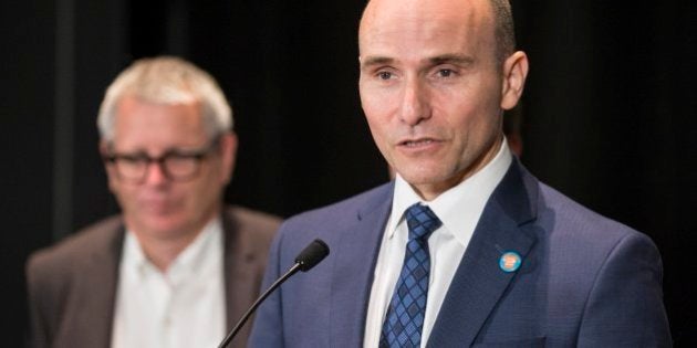 TORONTO, ON - SEPTEMBER 30 - Jean-Yves Duclos, Federal Minister of Families, speaks to the media after speeches in Daniel's Spectrum. Toronto Mayor John Tory hosted the Toronto Housing Summit. September 30, 2016. (Bernard Weil/Toronto Star via Getty Images)