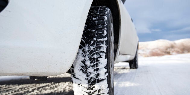 Close-up frozen car tire