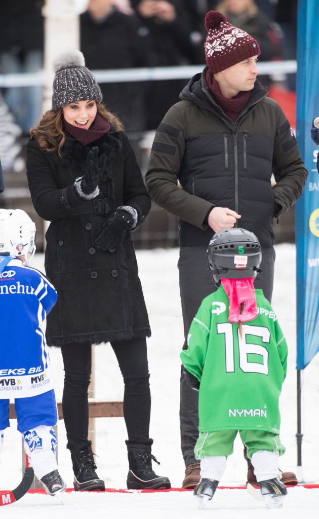 Catherine and William attend a Bandy hockey match during day one of their royal visit to Sweden and Norway.