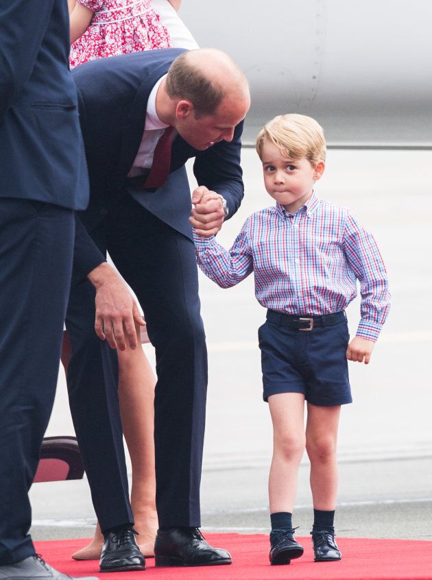 Prince William and Prince George at Warsaw airport during an official visit to Poland and Germany on July 17, 2017.