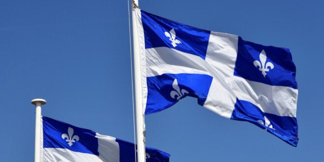 Quebec flag at Saint Malo city in brittany France. Twinning and historic relation between
