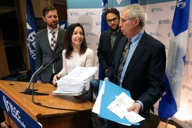 Gabriel Ste-Marie (deuxième, à partir de la droite) était leader parlementaire depuis que Martine Ouellet est devenue chef du Bloc.