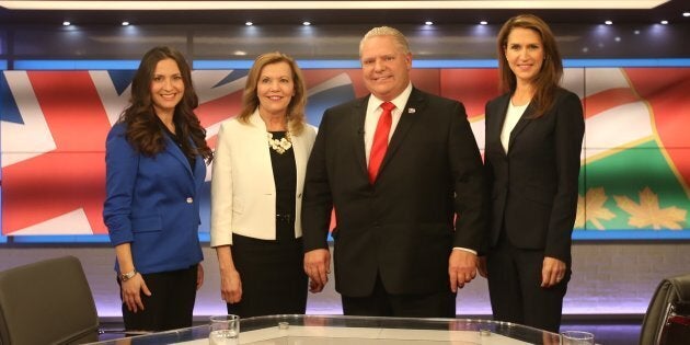 Les candidats Tanya Granic Allen, Christine Elliot, Doug Ford et Caroline Mulroney.