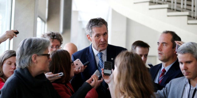 Manitoba Premier Brian Pallister speaks to journalists at the First Ministersâ meeting in Ottawa, Ontario, Canada, December 9, 2016. REUTERS/Chris Wattie