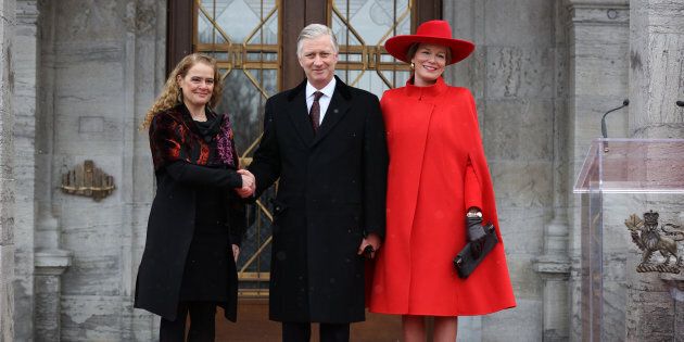 Le Roi Philippe et la Reine Mathilde de Belgique sont accueillis au Rideau Hall par la Gouverneure générale, Julie Payette.