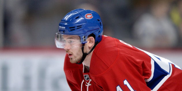 MONTREAL, QC - APRIL 9: Paul Byron #41 of the Montreal Canadiens warms up prior to the NHL game against the Tampa Bay Lightning in the NHL game at the Bell Centre on April 9, 2016 in Montreal, Quebec, Canada. (Photo by Francois Lacasse/NHLI via Getty Images) *** Local Caption ***Paul Byron;