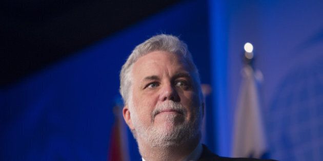 Philippe Couillard, premier of Quebec, pauses while speaking during the International Economic Forum of the Americas in Montreal, Quebec, Canada, on Monday, June 13, 2016. The conference promotes free discussion on major current economic issues and facilitates meetings between world leaders to encourage international discourse by bringing together Heads of State, the private sector, international organizations and civil society. Photographer: Brent Lewin/Bloomberg via Getty Images