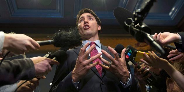 Justin Trudeau répond aux questions des journalistes après une conférence dans le cadre du B7 à Québec.