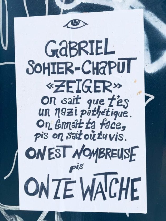 Une des affiches aperçues au coin des rues Bélanger et Normandville jeudi matin.