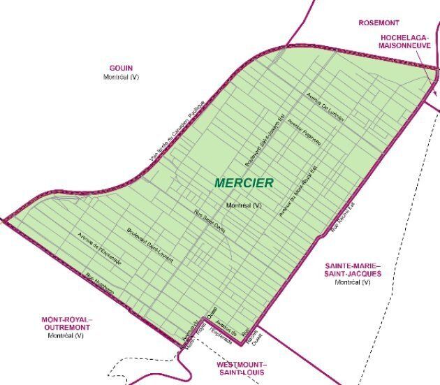 Carte de la circonscription de Mercier.