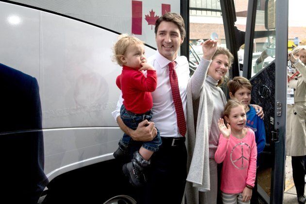 Justin Trudeau et sa famille lors de la campagne électorale de 2015.