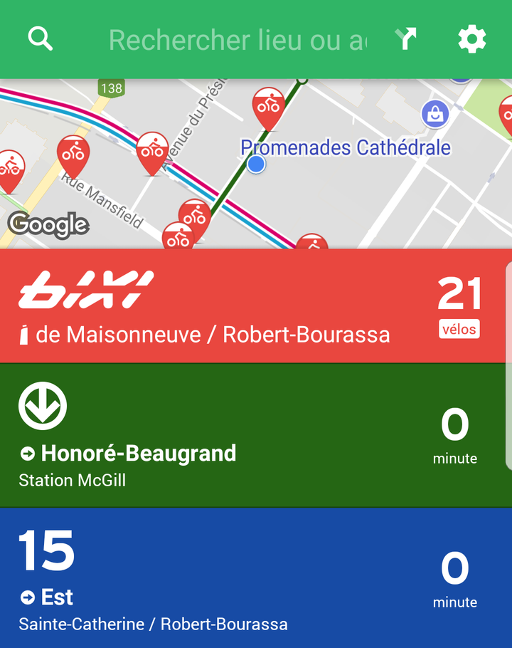 L'application Transit permet actuellement de voir en temps réel les transports disponibles sur l'île de Montréal.