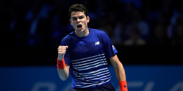 Britain Tennis - Barclays ATP World Tour Finals - O2 Arena, London - 17/11/16 Canada's Milos Raonic celebrates winning his round robin match with Austria's Dominic Thiem Action Images via Reuters / Tony O'Brien Livepic EDITORIAL USE ONLY.