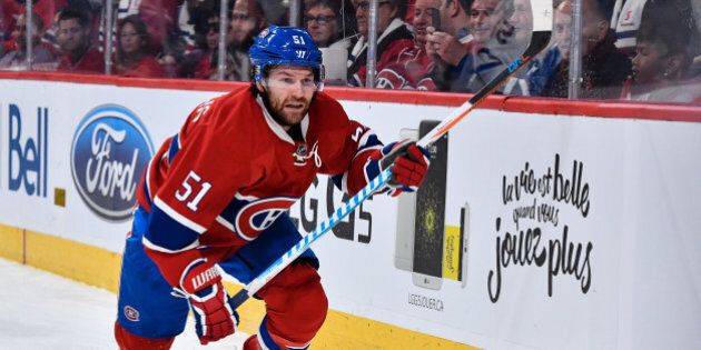 MONTREAL, QC - OCTOBER 29: David Desharnais #51 of the Montreal Canadiens skates during the NHL game against the Toronto Maple Leafs at the Bell Centre on October 29, 2016 in Montreal, Quebec, Canada. The Montreal Canadiens defeated the Toronto Maple Leafs 2-1. (Photo by Minas Panagiotakis/Getty Images)